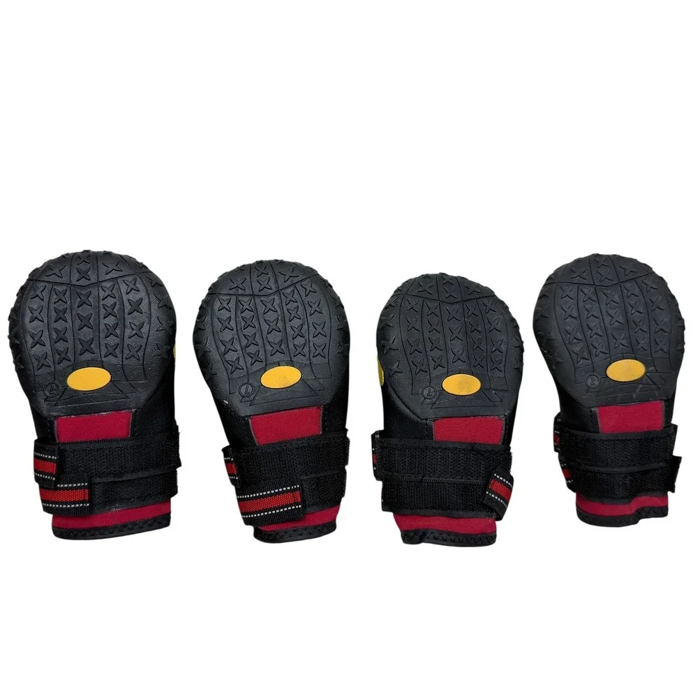 Dog Boots Shoes Paw Protectors Size 7 Red Black Reflective Straps Anti-Slip Sz 7